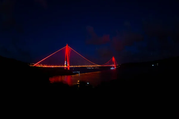 Yavuz Sultan Selim Bridge Istanbul Turkey Evening Illumination 3Rd Bosphorus — Stock fotografie