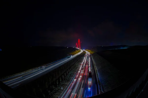 Yavuz Sultan Selim Bridge Istanbul Turkey Evening Illumination 3Rd Bosphorus —  Fotos de Stock