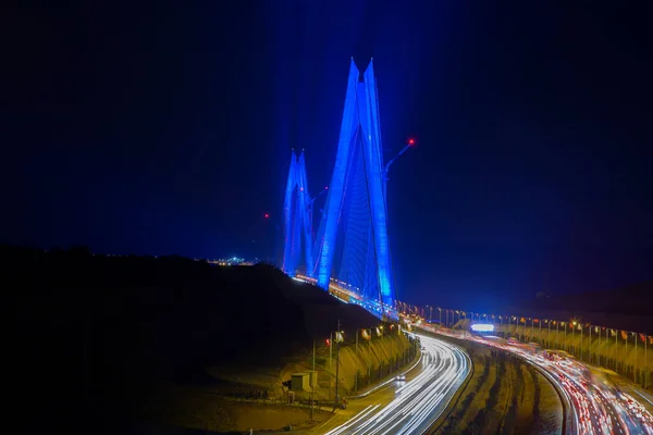 Ponte Yavuz Sultan Selim Istanbul Turchia Illuminazione Serale Terzo Ponte — Foto Stock