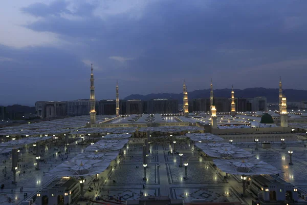 Masjid Nabawi Madinah Munawwarah Konungariket Saudiarabien Nattfoto Nabawi Almadina Almunawara — Stockfoto