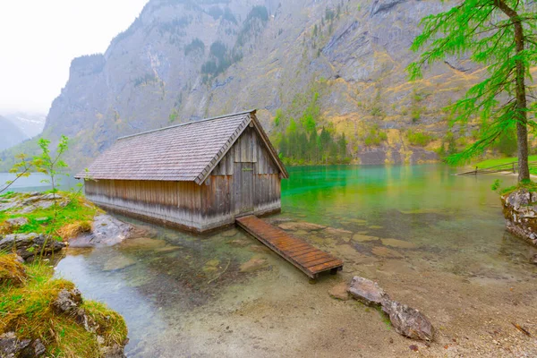 Idyllischer Blick Auf Das Traditionelle Alte Hölzerne Bootshaus Malerischen Obersee — Stockfoto