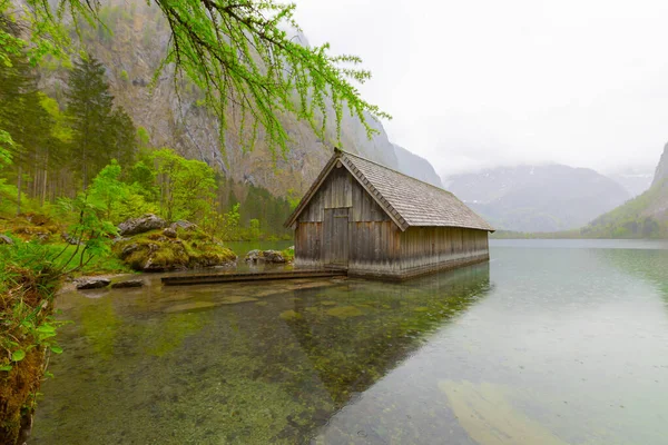 Idyllic View Traditional Old Wooden Boat House Scenic Lake Obersee — Stock Photo, Image