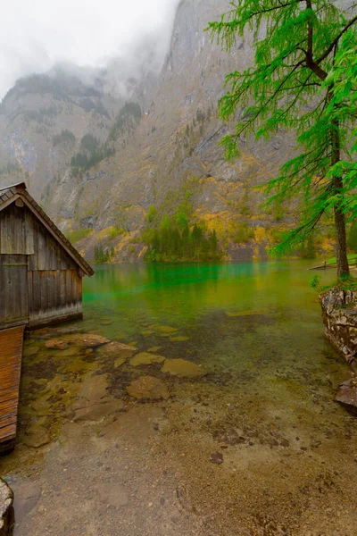Idyllic View Traditional Old Wooden Boat House Scenic Lake Obersee — Stock Photo, Image