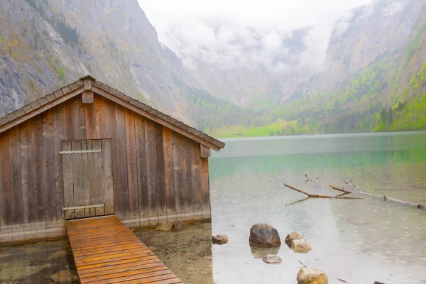 Idyllischer Blick Auf Das Traditionelle Alte Hölzerne Bootshaus Malerischen Obersee — Stockfoto