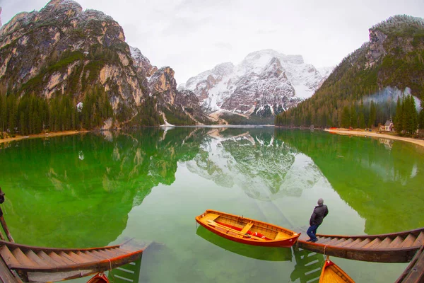 Magnificent Lake Braies Dolomites Alps Italy — Stock Photo, Image