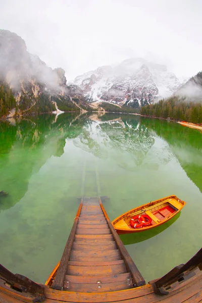 Nádherné Jezero Braies Dolomitských Alpách Itálie — Stock fotografie