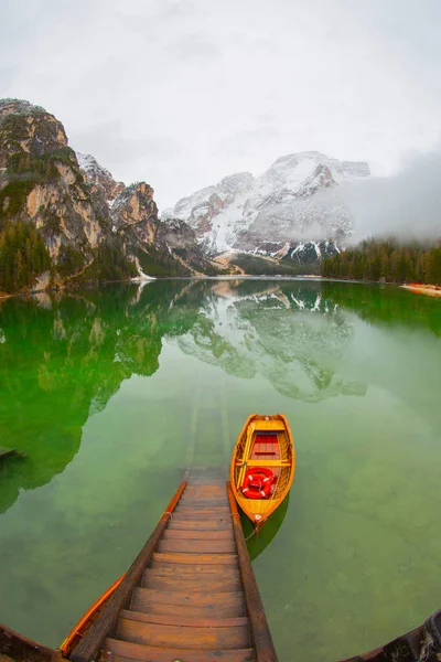 Nádherné Jezero Braies Dolomitských Alpách Itálie — Stock fotografie