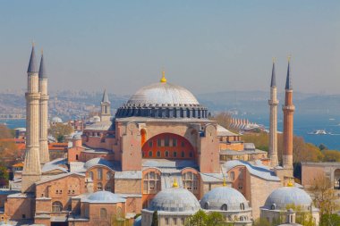 Havadan Ayasofya ve Sultanahmet Meydanı ve güzel lale çiçekleri