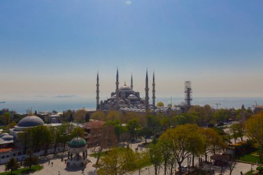 Havadan Ayasofya ve Sultanahmet Meydanı ve güzel lale çiçekleri