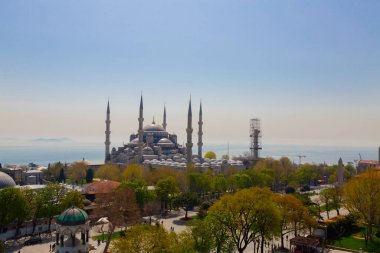 Havadan Ayasofya ve Sultanahmet Meydanı ve güzel lale çiçekleri