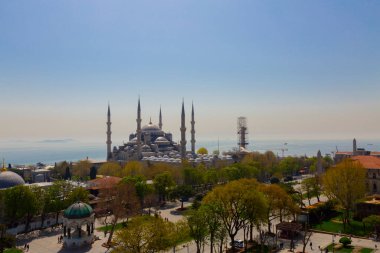 Havadan Ayasofya ve Sultanahmet Meydanı ve güzel lale çiçekleri