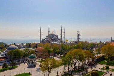 Havadan Ayasofya ve Sultanahmet Meydanı ve güzel lale çiçekleri