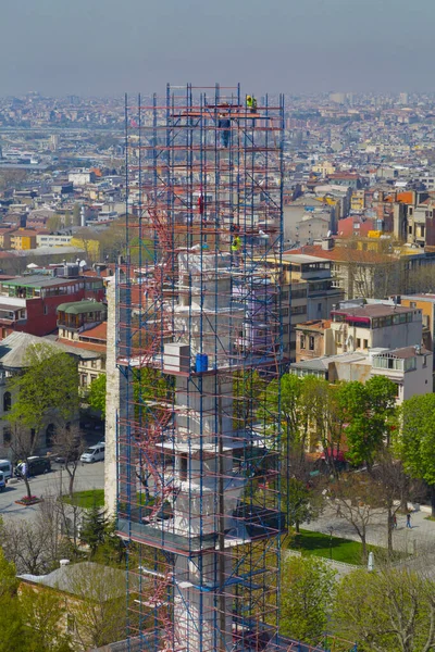 Luchtfoto Hagia Sophia Sultanahmet Plein Prachtige Tulp Bloemen — Stockfoto