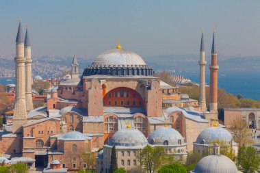 Havadan Ayasofya ve Sultanahmet Meydanı ve güzel lale çiçekleri