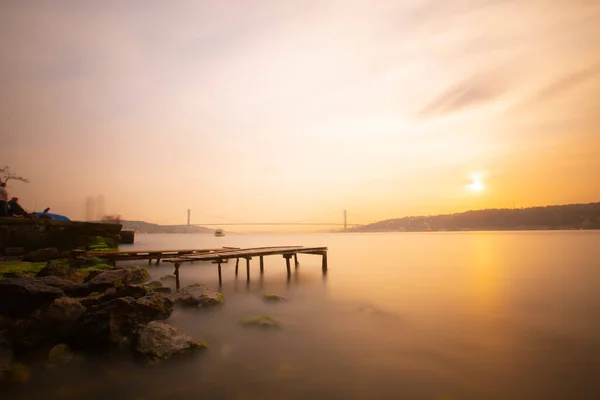 Stanbul Boğaz Köprüsü Temmuz Şehitler Köprüsü Uzun Süreli Çekim — Stok fotoğraf