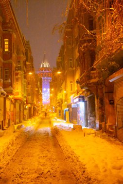 Galata Kulesi ve Taksim Meydanı Kış manzarası