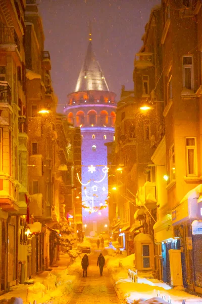 Torre Galata Praça Taksim Vista Inverno — Fotografia de Stock