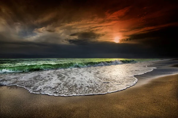 Paisagem Pôr Sol Mar Mediterrâneo Praia Lara Província Antalya Turquia — Fotografia de Stock