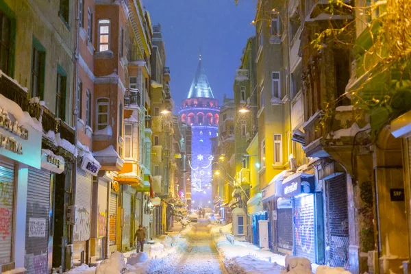 Winter Istanbul Blick Auf Den Historischen Galata Turm Aus Einer — Stockfoto