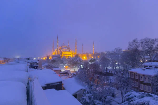 Ночной Вид Голубую Мечеть Окрестности — стоковое фото