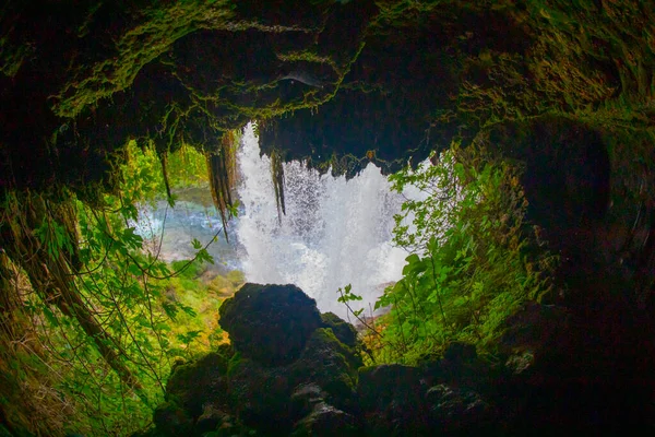 Duden Waterfall Antalya Turkey Summer Wild Nature Green Trees Panoramic — Stock Photo, Image