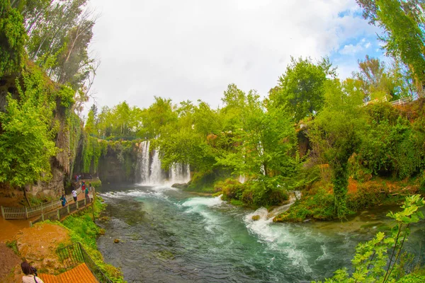 Duden Vízesés Antalya Törökország Nyári Vad Természet Zöld Fákkal Panorámás — Stock Fotó