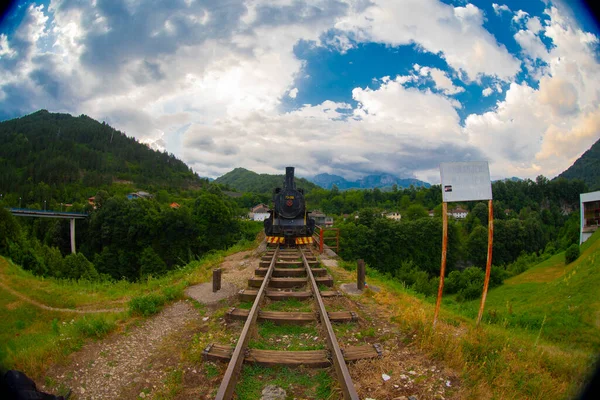 Locomotiva Antiga Com Vagão Localizado Museu Batalha Neretva Durante Segunda — Fotografia de Stock