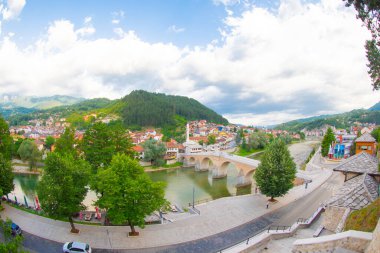 Eski taş köprü Visegrad Drina nehirde'de görev Mehmed Paşa Sokolovic, 1571 ve 1577 arasında Mimar Sinan, Bosna-Hersek tarafından inşa.