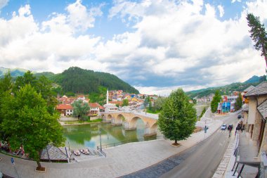 Eski taş köprü Visegrad Drina nehirde'de görev Mehmed Paşa Sokolovic, 1571 ve 1577 arasında Mimar Sinan, Bosna-Hersek tarafından inşa.