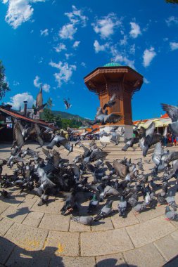 Sebilj ahşap çeşme eski şehir Saraybosna, Bosna Hersek sermaye şehir Bascarsija'da kare