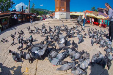 Sebilj ahşap çeşme eski şehir Saraybosna, Bosna Hersek sermaye şehir Bascarsija'da kare