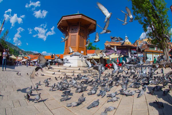 Bascarsija Square Sebilj Wooden Fountain Old Town Sarajevo Capital City — Stock Photo, Image