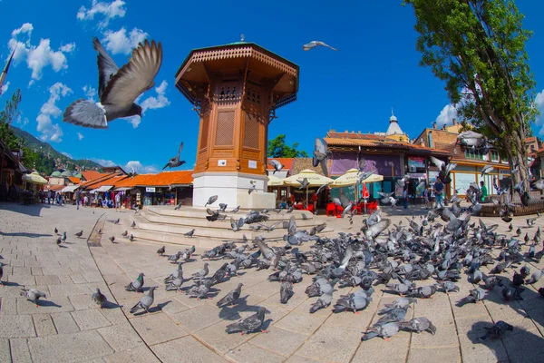 Bascarsija Square Sebilj Wooden Fountain Old Town Sarajevo Capital City — Stock Photo, Image