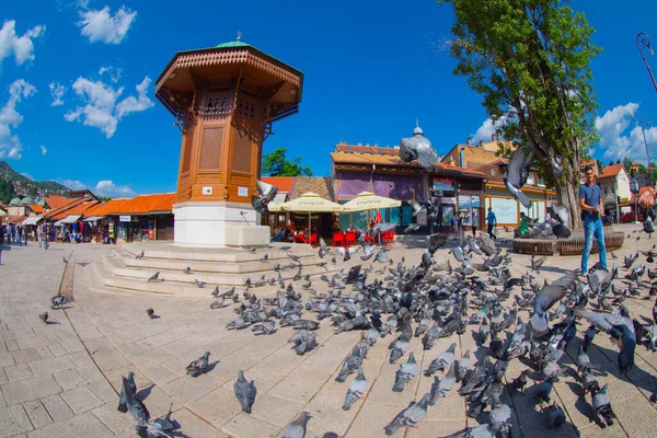 Bascarsija Square Sebilj Wooden Fountain Old Town Sarajevo Capital City — Stock Photo, Image