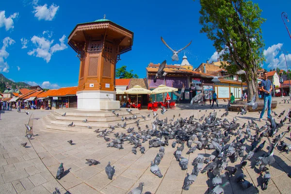 Bascarsija Square Sebilj Wooden Fountain Old Town Sarajevo Capital City — Stock Photo, Image