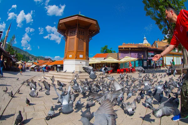 Bascarsija Square Sebilj Wooden Fountain Old Town Sarajevo Capital City — Stock Photo, Image