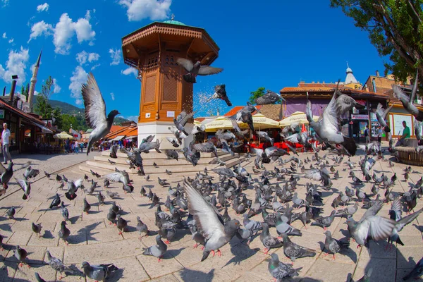 Bascarsija Square Sebilj Wooden Fountain Old Town Sarajevo Capital City — Stock Photo, Image