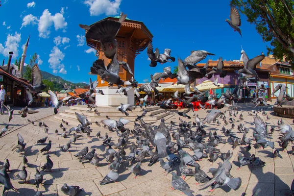 Bascarsija Plein Met Sebilj Houten Fontein Oude Stad Sarajevo Hoofdstad — Stockfoto