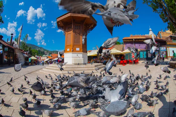 Bascarsija Square Sebilj Wooden Fountain Old Town Sarajevo Capital City — Stock Photo, Image