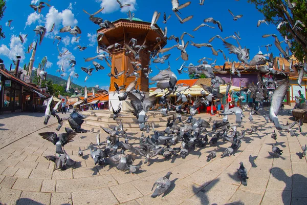 Bascarsija Square Sebilj Wooden Fountain Old Town Sarajevo Capital City — Stock Photo, Image