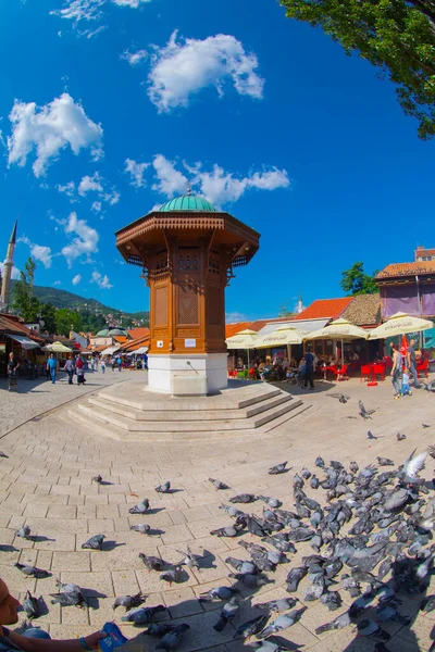 Bascarsija Square Sebilj Wooden Fountain Old Town Sarajevo Capital City — Stock Photo, Image