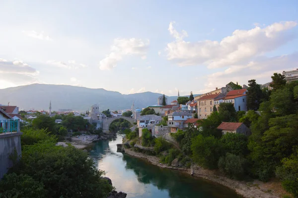 Historical Stari Most Bridge Neretva River Mostar Old Town Balkan — Stockfoto