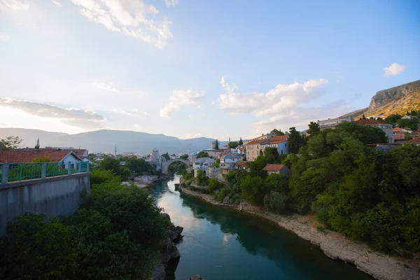 Historical Stari Most Bridge Neretva River Mostar Παλιά Πόλη Βαλκανικά — Φωτογραφία Αρχείου