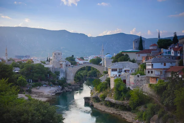 Historical Stari Most Bridge Neretva River Mostar Παλιά Πόλη Βαλκανικά — Φωτογραφία Αρχείου