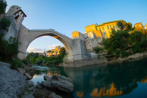 Historical Stari Most Bridge Neretva River Mostar Παλιά Πόλη Βαλκανικά — Φωτογραφία Αρχείου