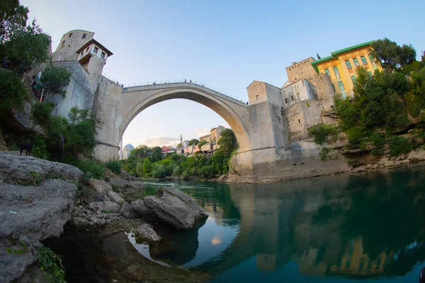 Historical Stari Most Bridge Neretva River Mostar Old Town Balkan — Stock Photo, Image