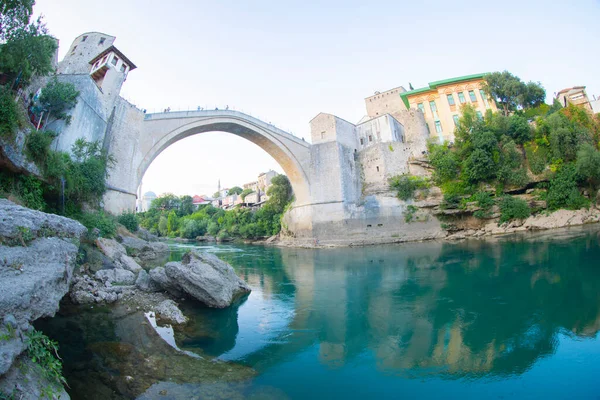 Historical Stari Most Bridge Neretva River Mostar Παλιά Πόλη Βαλκανικά — Φωτογραφία Αρχείου
