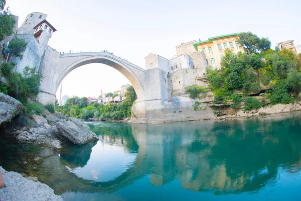 Estrelas Históricas Maioria Das Pontes Sobre Rio Neretva Mostar Cidade — Fotografia de Stock