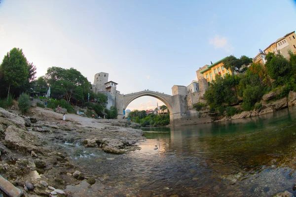 Historical Stari Most Bridge Neretva River Mostar Old Town Balkan — Stock Photo, Image