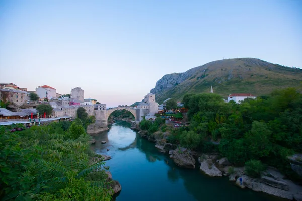 Historical Stari Most Bridge Neretva River Mostar Παλιά Πόλη Βαλκανικά — Φωτογραφία Αρχείου